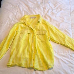 Loft yellow and white checkered button down